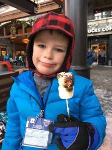 What to pack for a Family Ski Trip--marshmallows for the fire pits. Lake Tahoe, Family friendly ski destination.