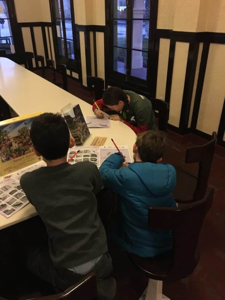The carful of kids finish up their Junior Ranger booklets in the Kelso Visitors Center. Mojave National Preserve