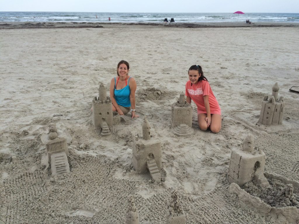 The carful of kids made several sandcastles with Chip using household tools that he provided along with a shade canopy. Texas Beach Weekend, Port Aransas,