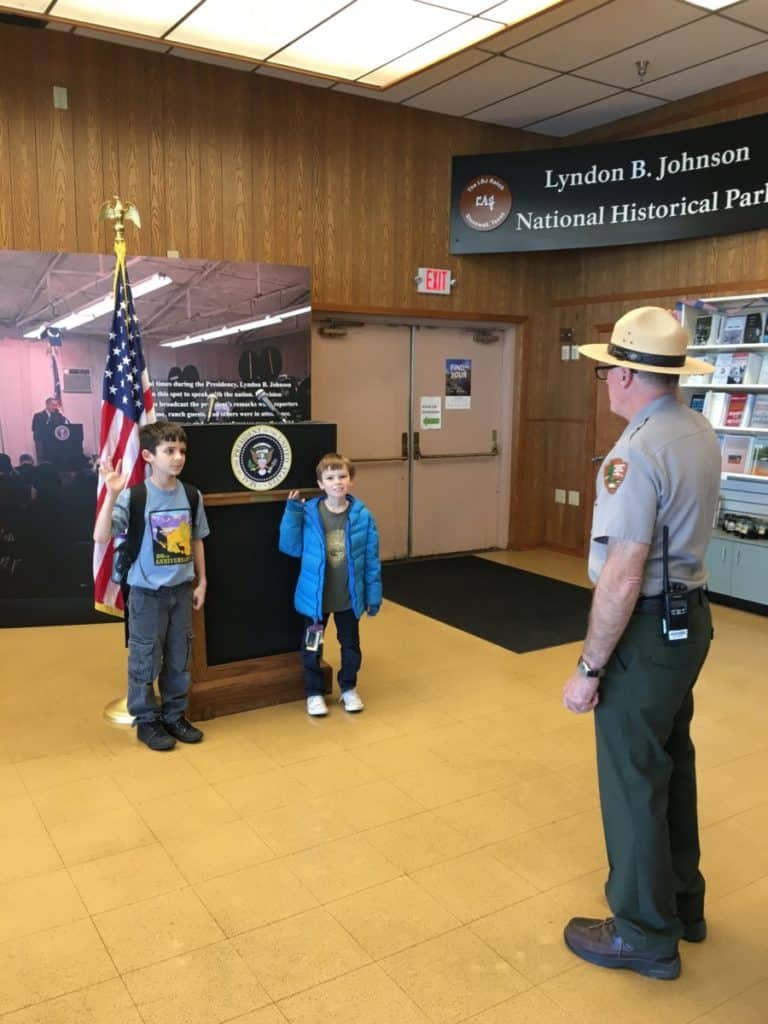 The Carful of Kids take the Junior Ranger oath and promise to explore, learn and protect our national treasures.