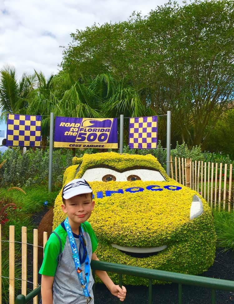 Stop and take a photo with Lightening McQueen at Epcot's Flower and Garden Festival with kids.