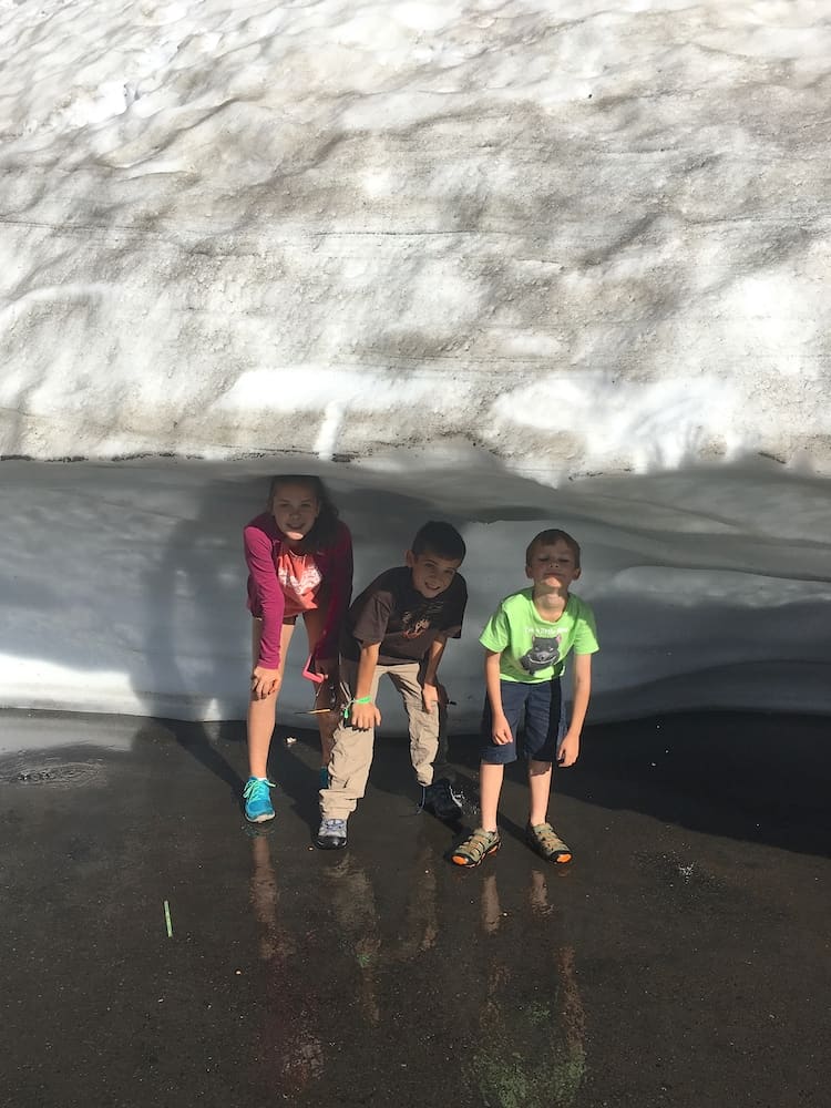 Summer snow play. What to do in Lassen National Park with kids.