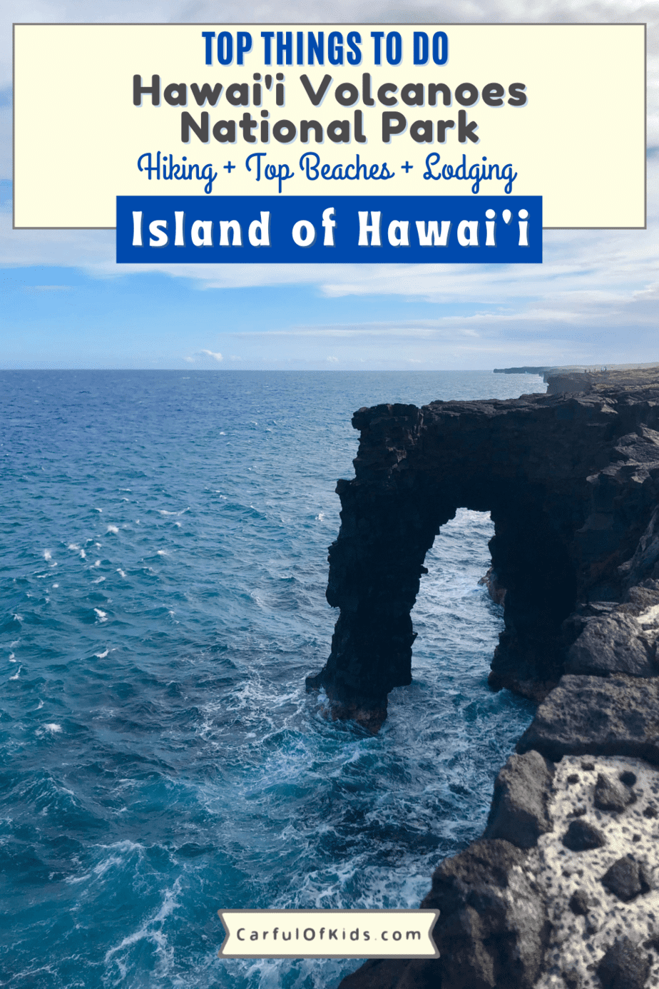 Learn about volcanoes on the Island of Hawai'i. See two volcanoes, several craters, a sea arch and many other things while exploring Hawaii Volcanoes National Park. Find out what do in the park, where to eat in Hawaii Volcanoes National Park and where to stay on the island. #nationalparks #Hawaii 