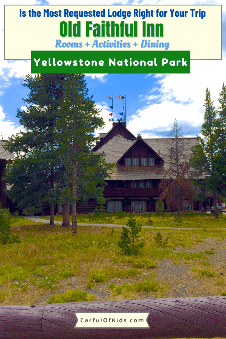 It's the most requested lodge in Yellowstone National Park and kids love it. See all the original details, learn what's included in the rooms and what's missing. The Old Faithful Inn in Wyoming offers an excellent base while visiting Yellowstone National Park with lots of activities in the area. #NPS  #Yellowstone  Where to stay in Yellowstone National Park | Where to eat in Yellowstone National Park | Places to go in Yellowstone National Park 