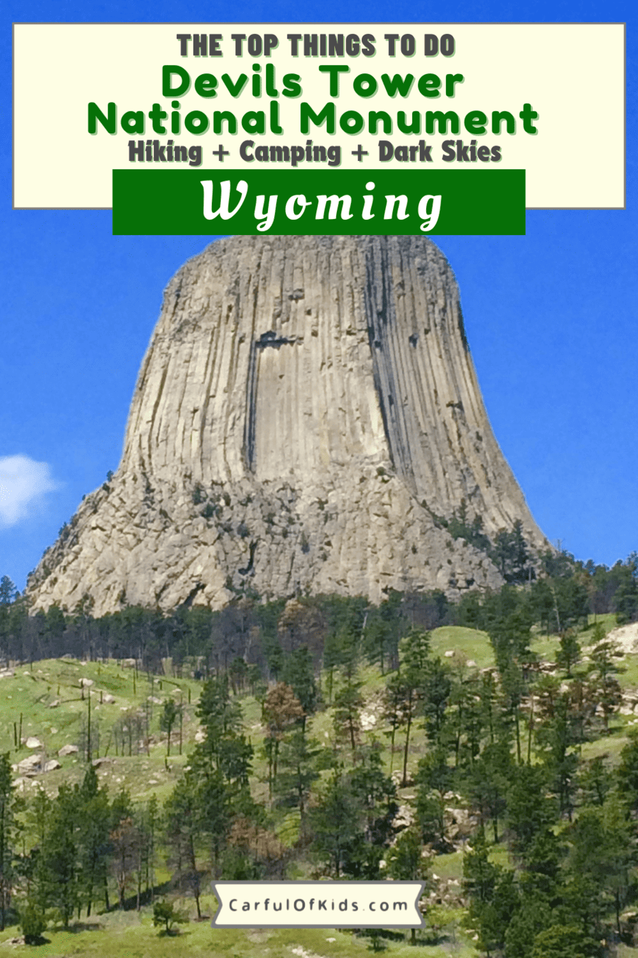 The Devils Tower National Monument in Wyoming offers hiking, camping along with Ranger Programs. Here's all the details you need to plan your trip, what to do at Devils Tower, where to hike and where to stay while exploring Devils Tower National Monument along with camping. What to do in Devils Tower | Where to stay near Devils Tower | Road Trip Stops in Wyoming #NationalParks #Wyoming 