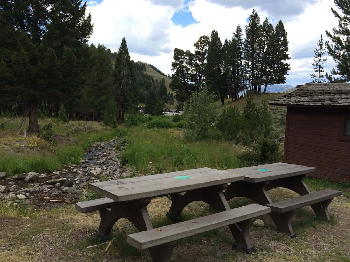 Picnic table in Yellowstone