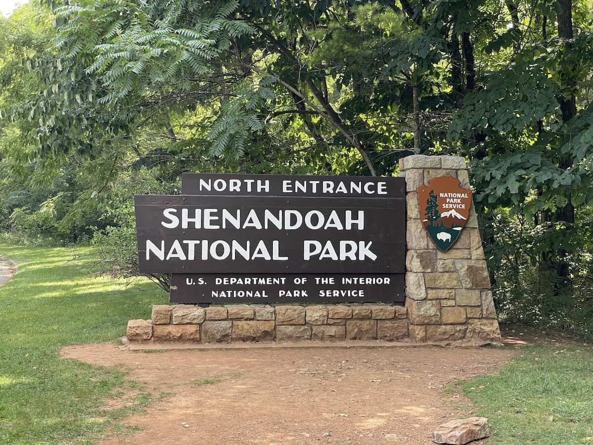 Shenandoah National Park entrance sign.