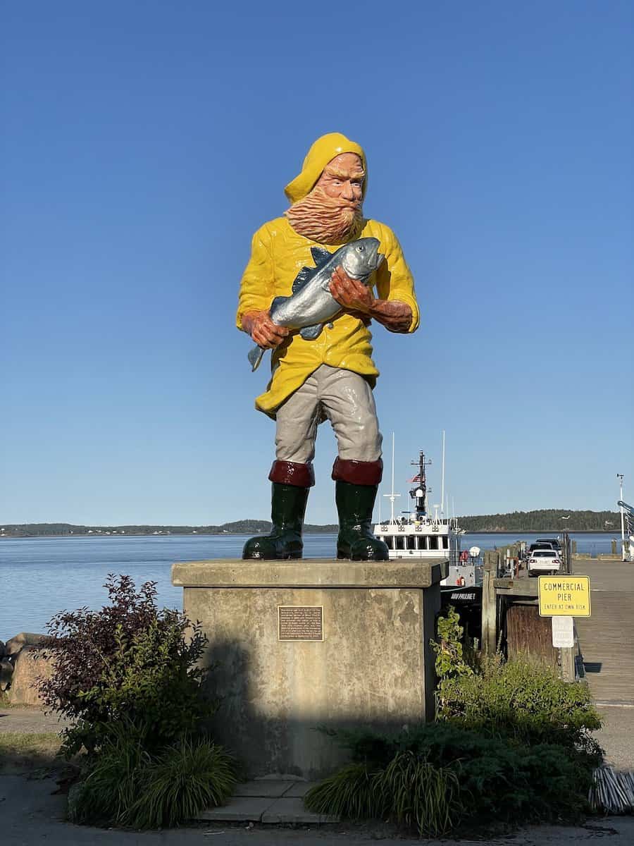 A statue of a fisherman in Eastport, Maine.