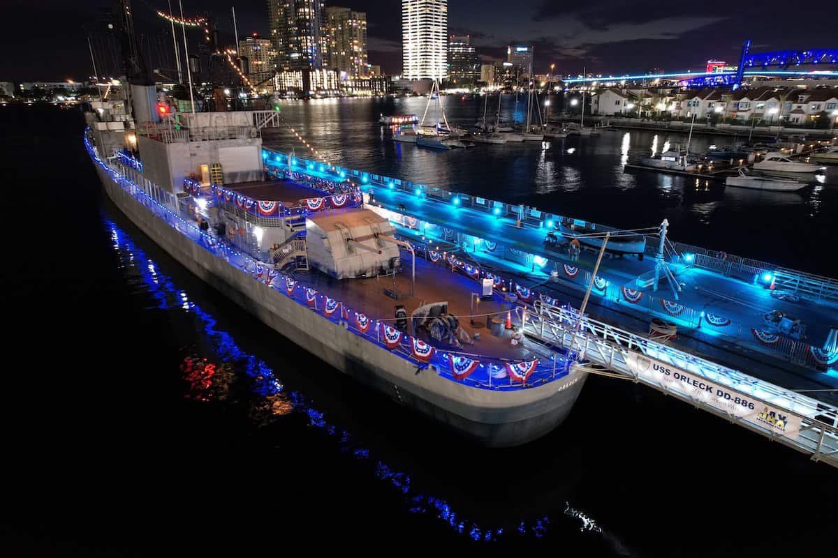 USS Orleck at night